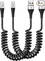 USB C Cable Fast Charging, 2Pack 3ft Coiled USB A to Type C Charge Cord for Car