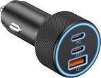 USB C Car Charger, 3-Port Dual USB-C & USB-A Car Power Adapter