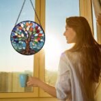 Stained Glass Window Hanging, Colorful Tree of Life - Image 2
